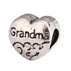 5 x Grandma Love Charms Beads Antique Silver Tone European Charm Beads  #MEC-37